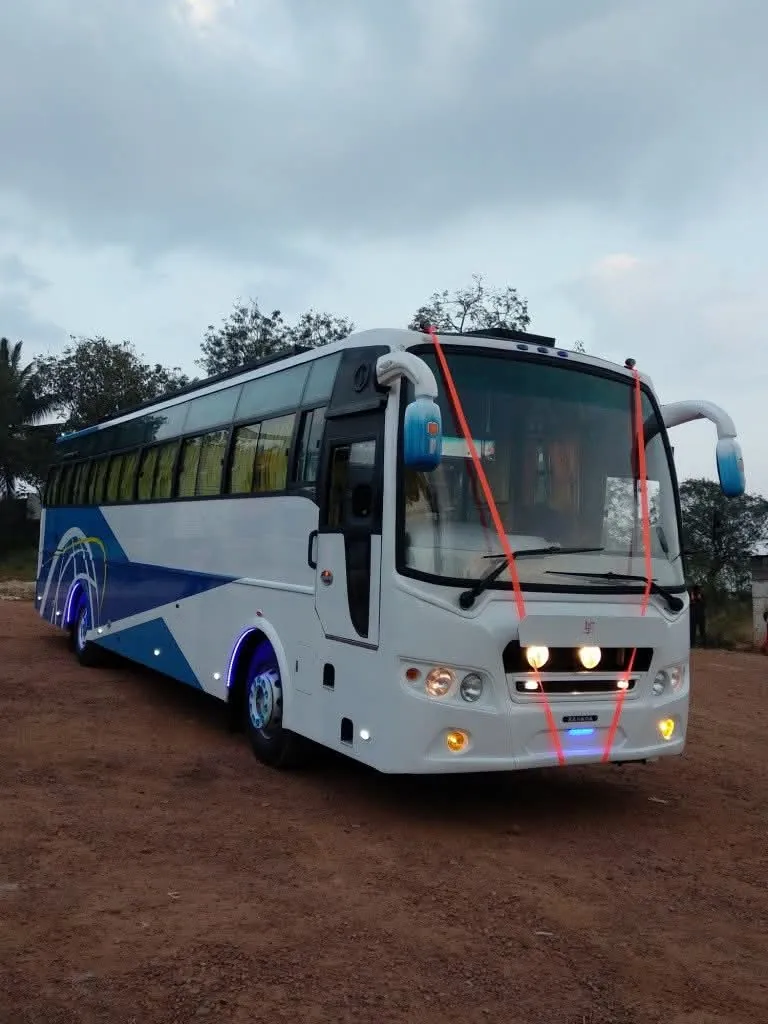50 seater luxury coach exterior, alternate angle, Shri Vyankatesh Tours and Travels